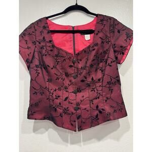 Vintage Chelsea Nites Whimsigoth Top Evening Dark Romantic Floral Glitter Glam‎